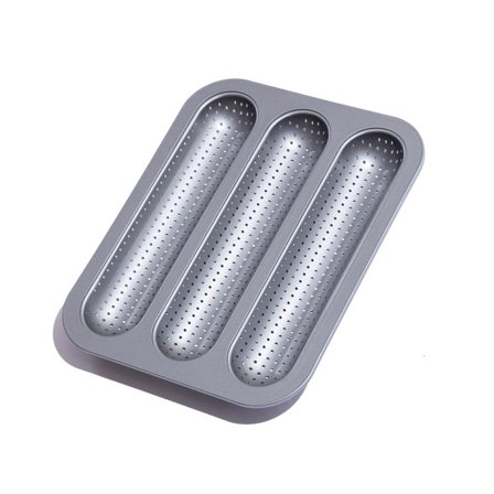 3 Piece Perforated Mini Baguettes Pan Carbon Steel Baking Molds With Air Vent For Even Heating And Crispy Crust