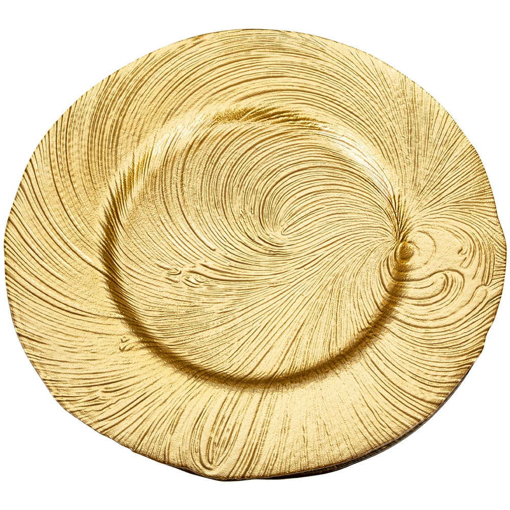 Koyal Wholesale Round 13" Gold Swirl Glass Charger Plates, Farmhouse