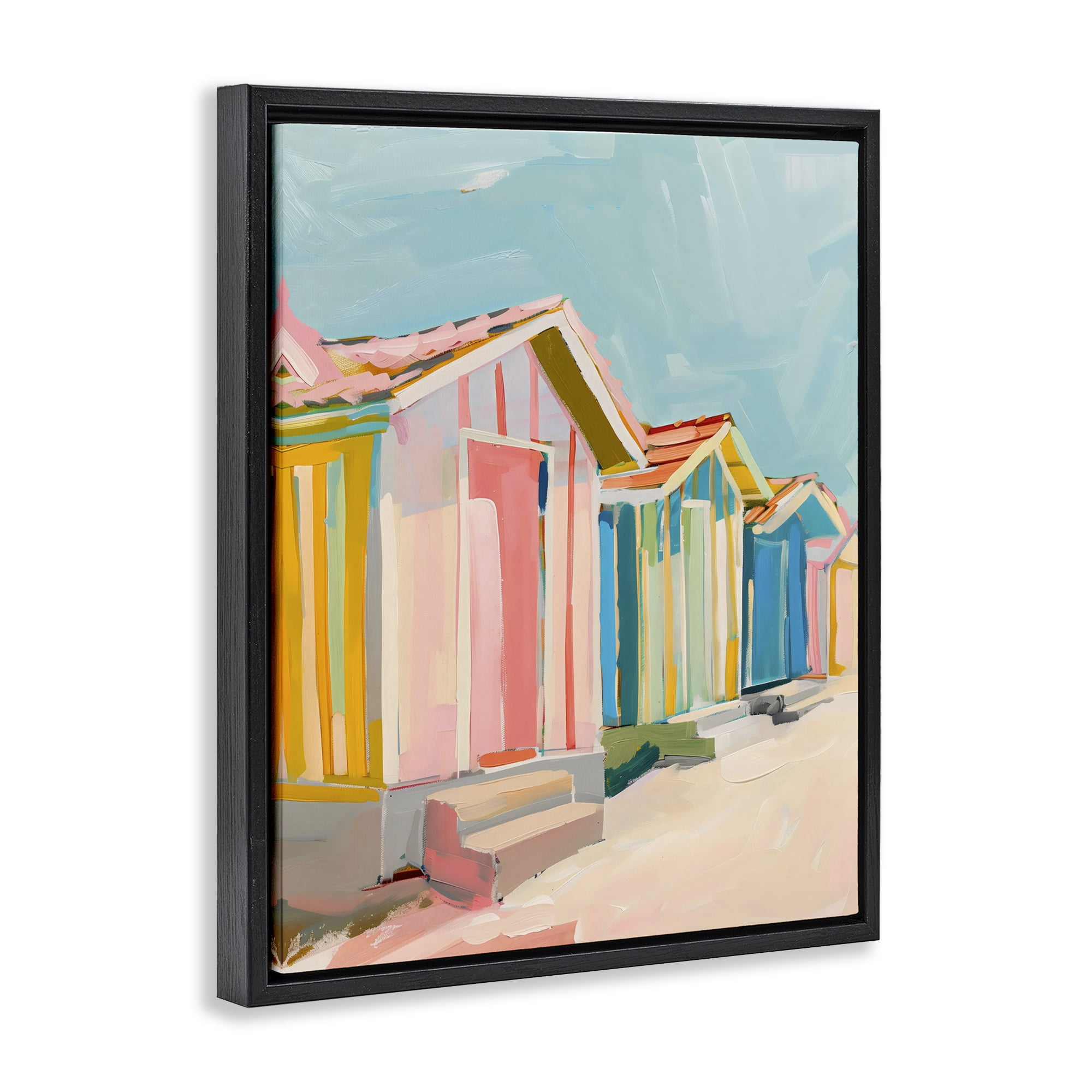Stupell Industries Striped Beach Bungalows Black Framed Floater Canvas Wall Art, design by The Prints Vibe