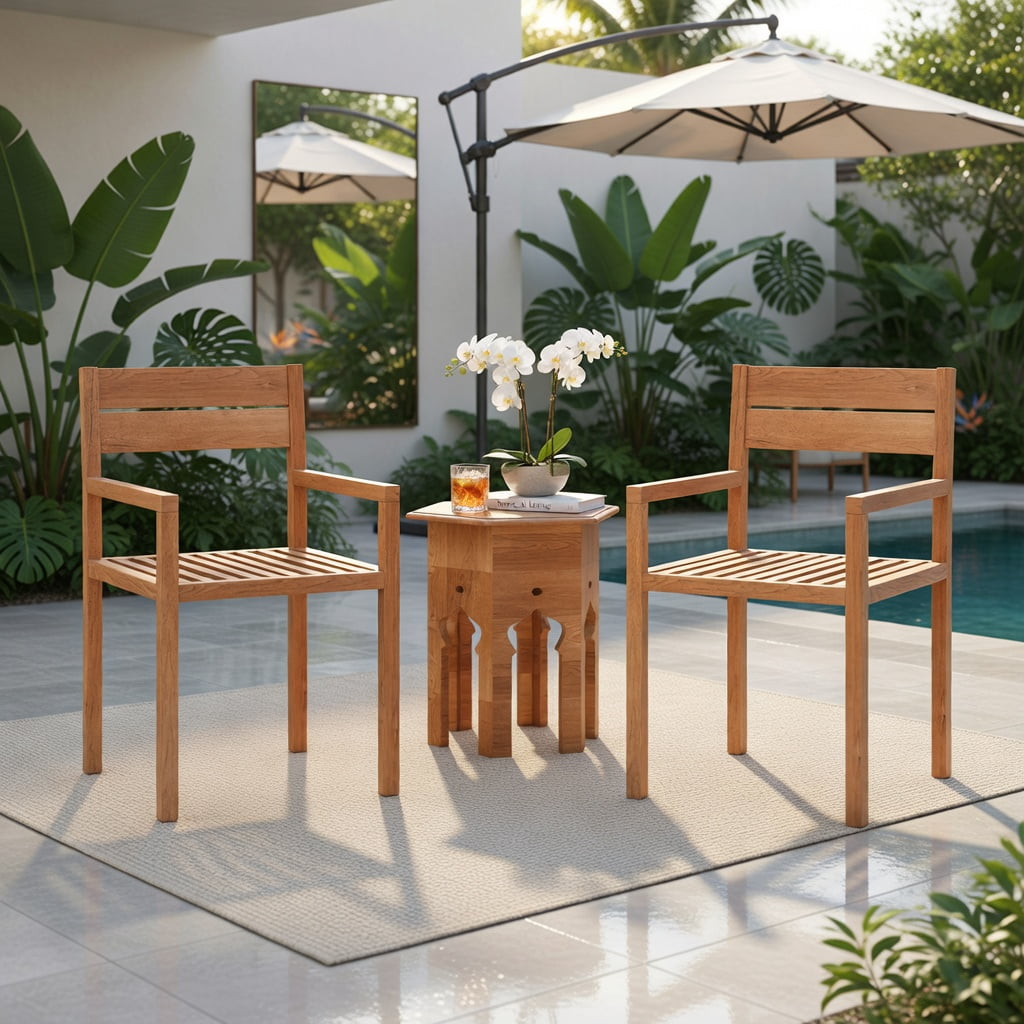 Hommoo Premium Teak Wood Outdoor Dining Armchair for Patio, Backyard, Poolside, with Ergonomic Armrests & Inclined Backrest, Natural