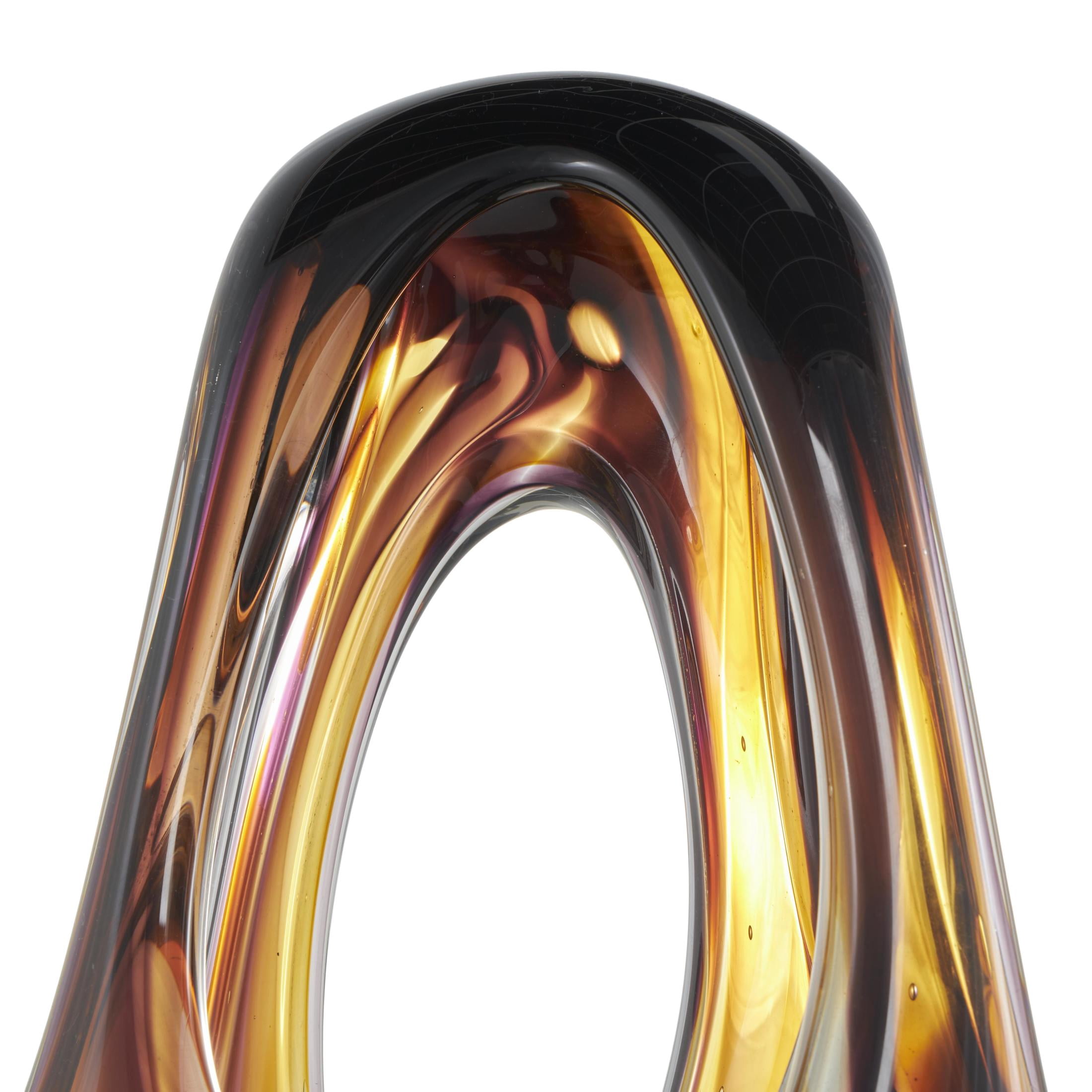 9" x 20" Yellow Glass Cutout Abstract Sculpture with Pink and Amber Accents, by DecMode