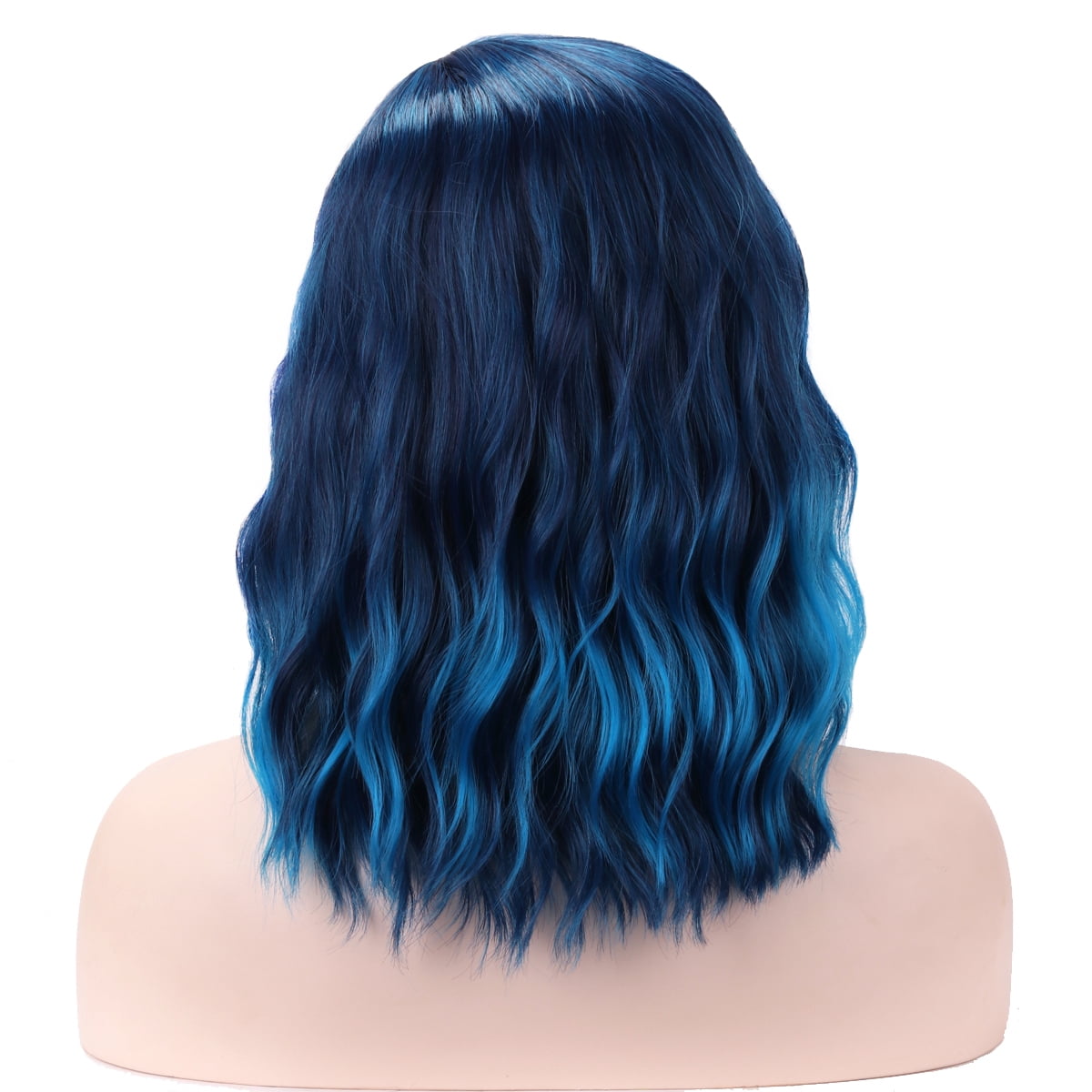 RightOn Blue Wig for Women Mix Blue Wig Short Curly Wavy Bob Wig Blue Ombre Wigs Charming Beach Wave Hair Wigs with Wig Cap