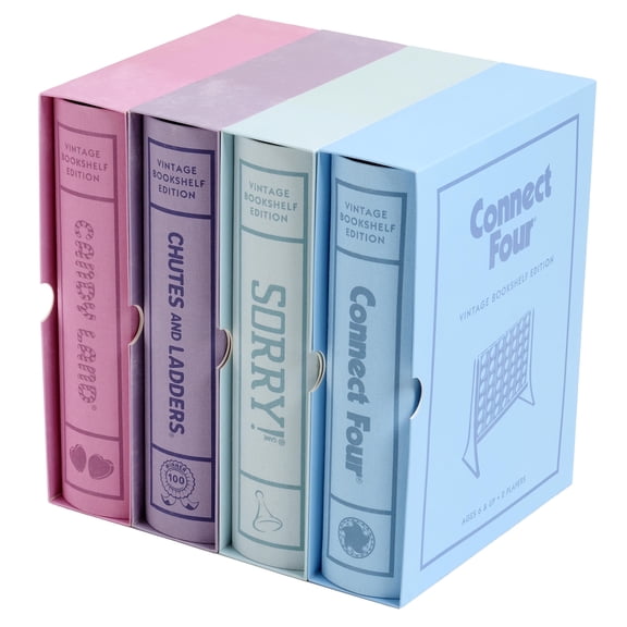 WS Game Company Candy Land, Chutes and Ladders, Connect 4, and Sorry! Vintage Board Game Bookshelf Collection