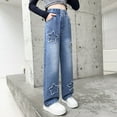 thumbnail image 3 of Bnwani Jeans for Girls Wide Leg Pants Elastic Waist Button Stars Casual Outdoor Denim Pants with Pockets Size 5-15, 3 of 9