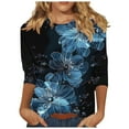 thumbnail image 2 of SOOMLON 3/4 Sleeve T Shirts for Women Plus Size Tunic Cotton Tops Casual Crew Neck Shirts Funny Flowers Print T Shirts 2025 Trendy Spring Summer Ladies Tops Loose Fit Y2k Basic Outfits Pullover S, 2 of 5