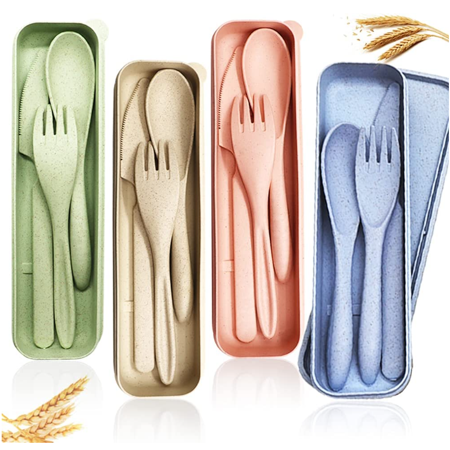 

Homgreen Wheat Straw Cutlery Portable Cutlery Reusable Spoon Knife Forks Spoon Knife Fork Tableware set for Kids Adult Travel Picnic Camping or Daily Use (4 Sets 4 Colors)