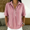 thumbnail image 3 of Stamzod Striped Tops for Women Trendy Fashion V-Neck Short Sleeve T-Shirts Plus Size Dressy Casual Blouses Hot Pink C XXL, 3 of 7