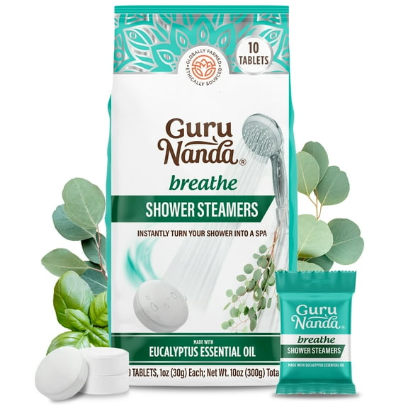 GuruNanda Breathe Shower Steamers - Vaporizing Eucalyptus Essential Oils - White - 10 Count