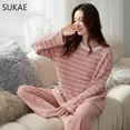 thumbnail image 4 of SUKAE-Conjunto de Pijamas de algodón para Mujer, ropa de dormir informal de manga larga, estilo minimalista, Otoño e Invierno, 4 of 5