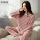 thumbnail image 4 of SUKAE-Conjunto de Pijamas de algodón para Mujer, ropa de dormir informal de manga larga, estilo minimalista, Otoño e Invierno, 4 of 5