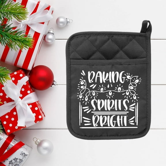 Baking Spirits Bright #2 - Pot Holder - Oven Mitt - Hot Pad - Polyester & Neoprene - Christmas - Teacher Gift - Mother's Day - Gray
