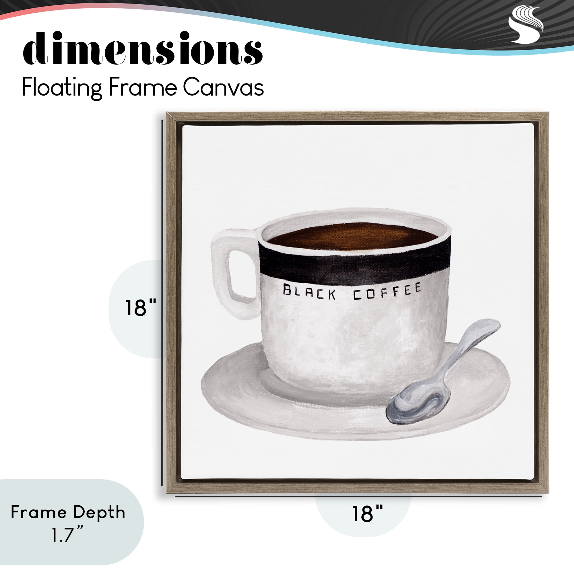 Stupell Industries Black Coffee Mug Brown Framed Floater Canvas Wall Art, design by Elizabeth Medley