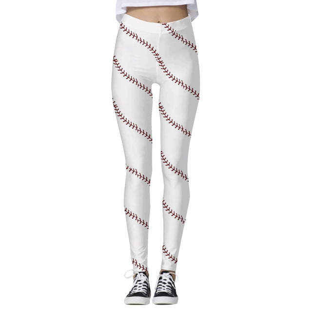 Gibobby Medias Termicas Afelpadas de Forro Polar Mallas con estampado de béisbol de a la moda para mujer, mallas deportivas de Yoga con Control para mujer(Blanco,G)