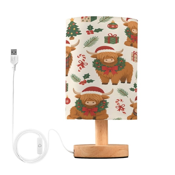Highlands Christmas Table Lamp, Fully Dimmable Nightstand Lamp with USB and Linen Fabric Shade, Modern Gifts for Bedroom, Living Room, Office