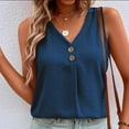 thumbnail image 4 of RKZDSR 2023 New Women Summer Plus Size Blouses Button V-Neck Sleeveless Casual Tops Ice Silk Solid Color Ladies Loose Vest Shirt Blue M, 4 of 7