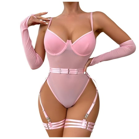 Midwennn Women Lingerie Sexy Lace Bodysuit Deep V Teddy LaceShapewear Bodysuits Sexy LingerieShapewear Bodysuits with Garter Belt Sexy for Women Large