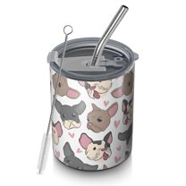 12oz Coffee Tumblers Bulldog Dog and Love Heart Stainless Steel Vacuum Insulated Travel Tumbler Coffee Cups Mug with Lid and Straw with Cleaning Brush for Cold & Hot Drinks