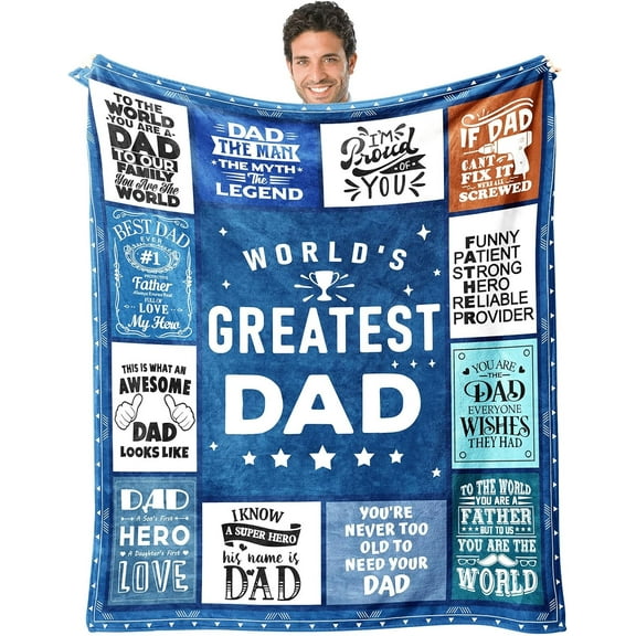 Dad Blanket Gifts for Dad on Fathers Day from Daughter or Son - 50" X 60" World's Greatest Dad Blanket - Christmas Birthday Present for Father New Dad Gifts Ideas