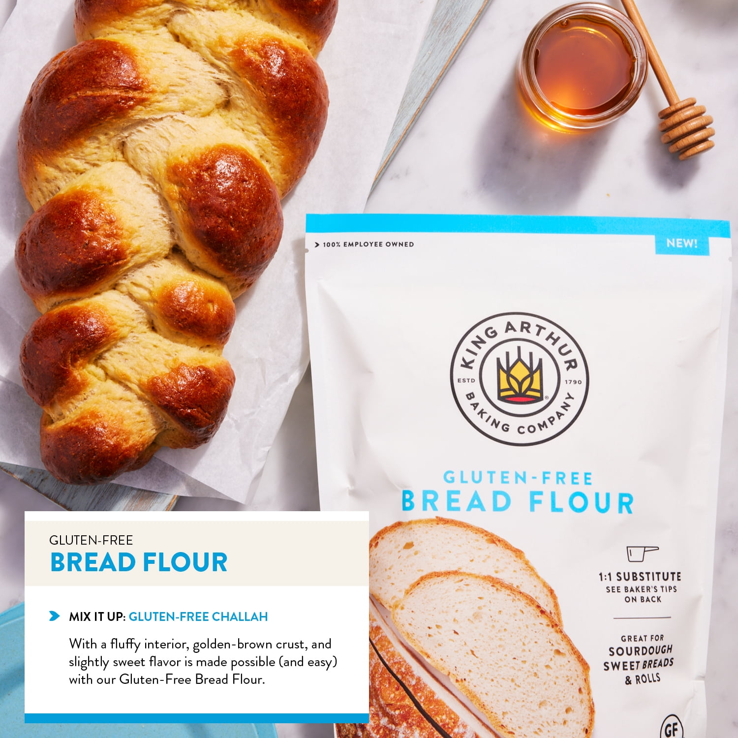 (2 pack) King Arthur Baking Company Certified Gluten-Free, 1:1 Flour Replacement Bread Flour, 2 lb Bag
