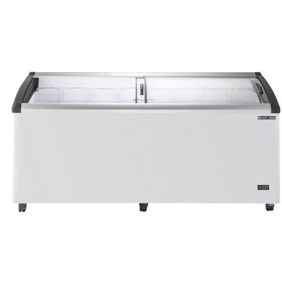 Maxx Cold Curved Glass Top Chest Freezer Display, 71.7"W, 14.30 cu. ft. Storage Capacity, Equipped with (8) Wire Baskets, in White (MXF72CHC-8)