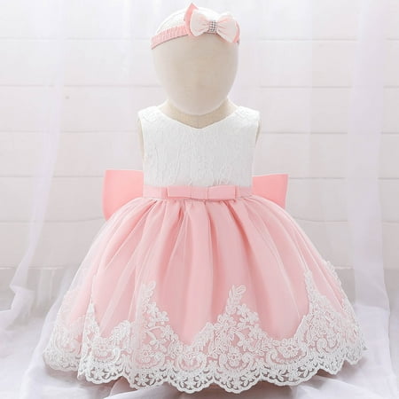 

jsaierl Toddler Girls Net Yarn Embroidery Rhinestone Bowknot Birthday Party Gown Long Dresses Headband Suit