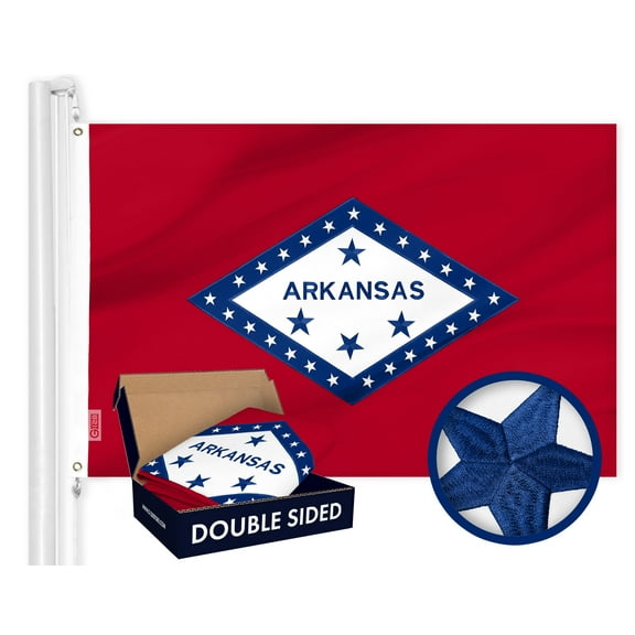 G128 Arkansas State Flag | 3x5 Ft | Double ToughWeave Series Double Sided Embroidered 210D Polyester | Embroidered Design, Indoor/Outdoor, Brass Grommets, Heavy Duty, 2-ply