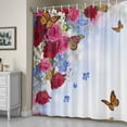 thumbnail image 5 of Pink Red Rose Shower Curtain, White Blue Flowers Butterflies Modern Abstract Waterproof Shower Curtain Set with 12 Hooks Lightweight Bath Curtains Fabric Bathroom Decor 72x72 Inches, 5 of 9