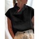 thumbnail image 3 of Blusa de algodón para mujer, cuello alto, abotonado lateral, manga corta, tallas grandes, moda infor Abanopi Negro/Pequeña, 3 of 7