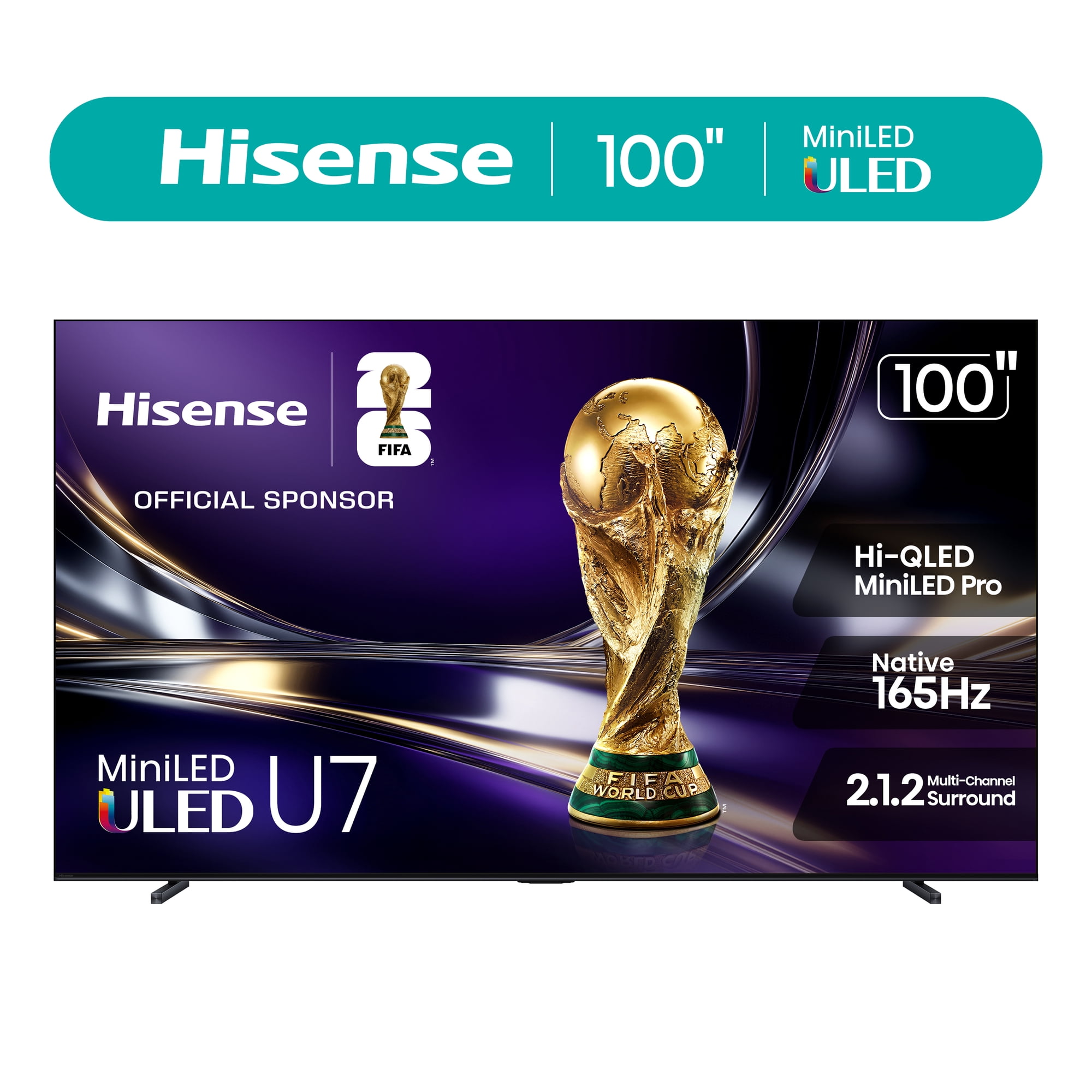 Hisense 100" U7 Mini-LED ULED 4K UHD Smart Google TV (100U7SG, 2026 Model) - Hi - QLED MiniLED , Native 165Hz, VRR 330, HDR10+, Dolby Vision, IMAX Enhanced, Hi-View AI Engine Pro