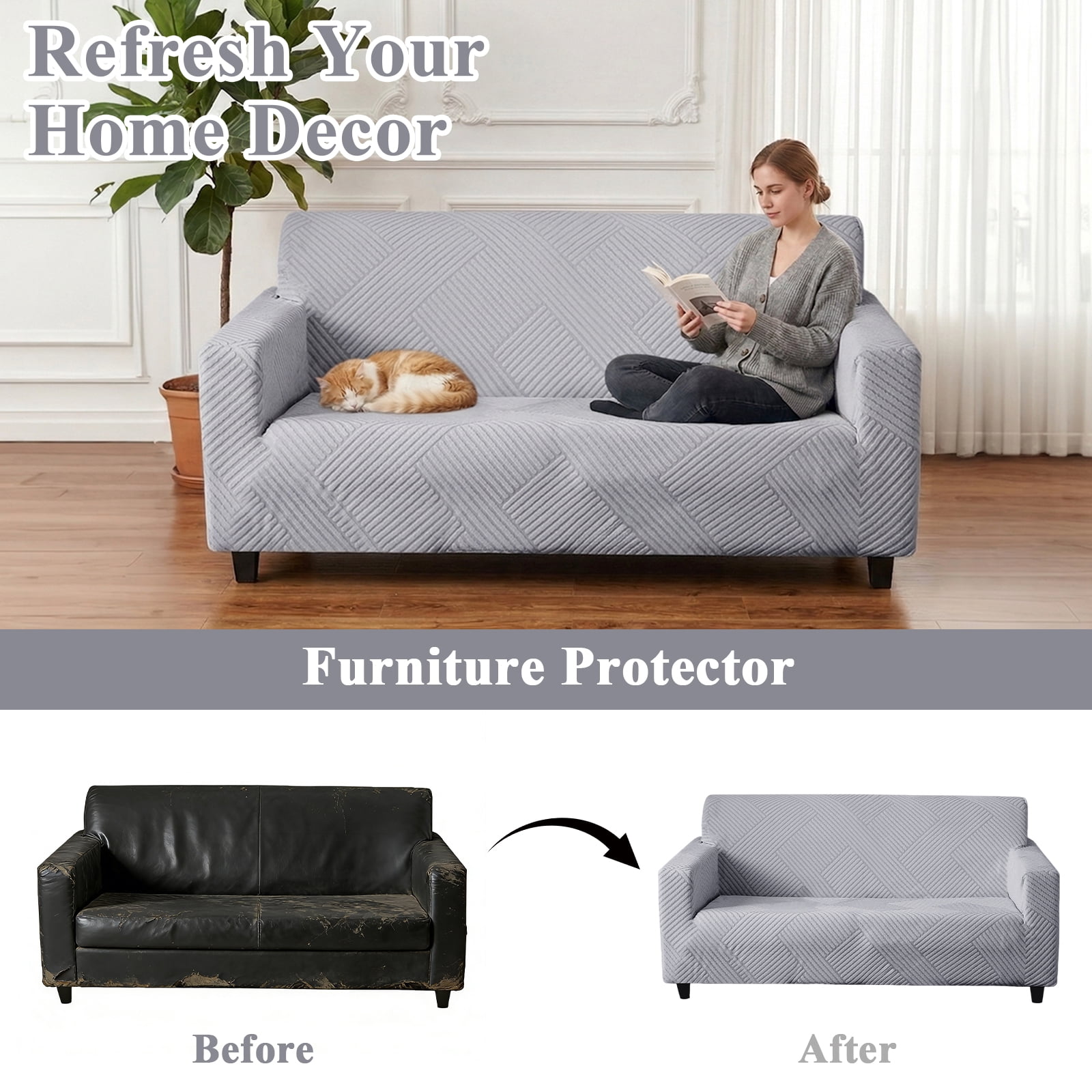 MeyJey Waterproof Sofa Cover, Slipcover for Loveseat Sofa, Stretch Furniture Protector for Kids Dogs Cats Pets, Gray