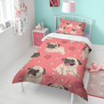 thumbnail image 4 of Pug and Love Heart Duvet Cover and Pillowcase Set for Single Bedding, Bedroom Accessories for Kids Teens, 4 of 5