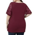 thumbnail image 5 of asdoklhq Juniors Plus Tops & T-Shirts, Woman Causal Round Neck Solid Blouse Lace Short SleeveT-Shirt Summer Plus Size Tops, 5 of 9