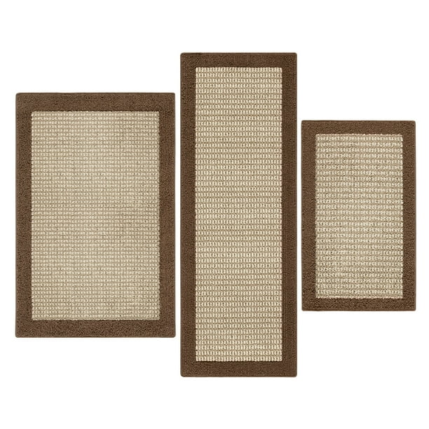 Mainstays Machine Washable Faux Sisal Accent Rug Set, Brown, 3Piece