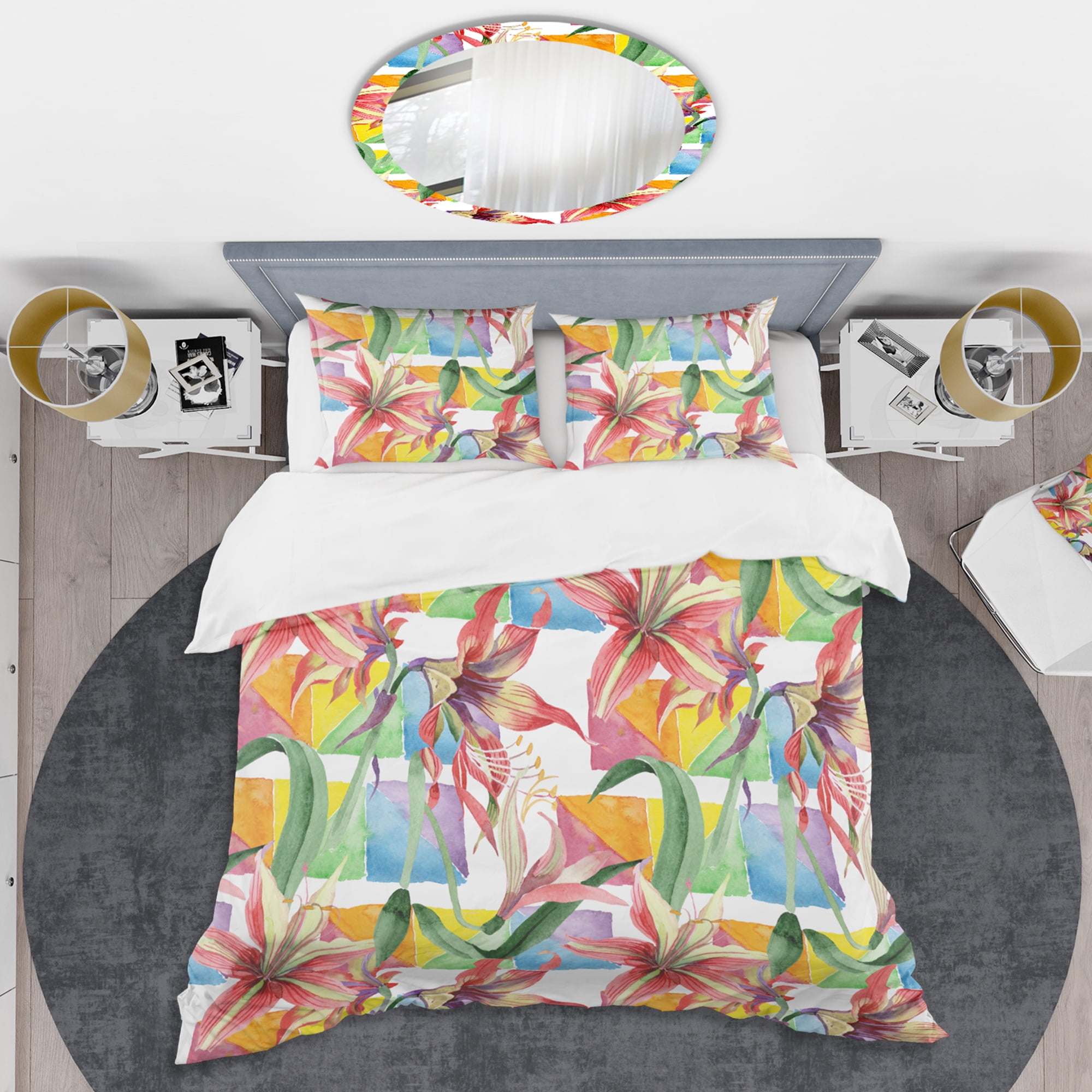 Designart 'Retro Floral Botanical I' Mid-Century Modern Duvet Cover Set