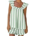 thumbnail image 2 of BWASD 2026 New Womens Pajama Sets 2PC Soft Cotton Summer Ruffle Trim Top and Shorts Outfits Loose Casual Breathable Sleepwear Loungewear Fashion Clothing (Green XL), 2 of 4