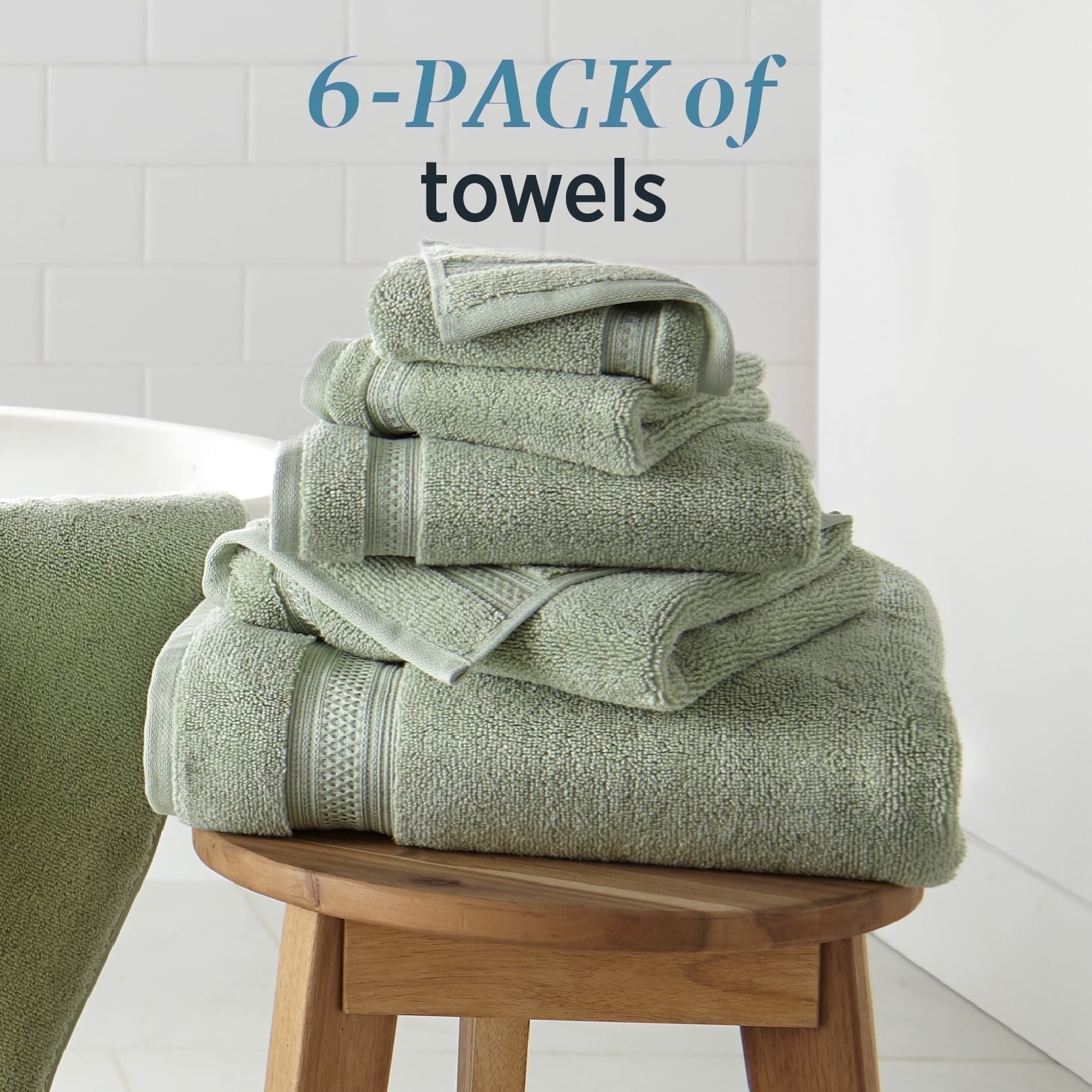 WelHome 100 HYGROCOTTON 6 Piece Solid Soft Towel Set Cameo Green 600 GSM 2 Large Bath Towels 30 x 56 2 Hand Towels 2 Washcloths Absorbent Plush Bathroom Towels Shop Black Friday Deals for 2024 Walmart...