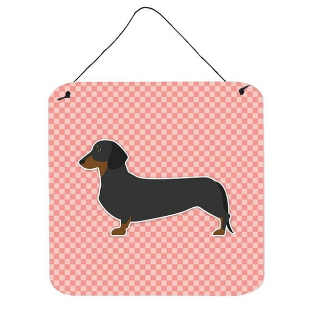 Dachshund Checkerboard Pink Wall or Door Hanging Prints
