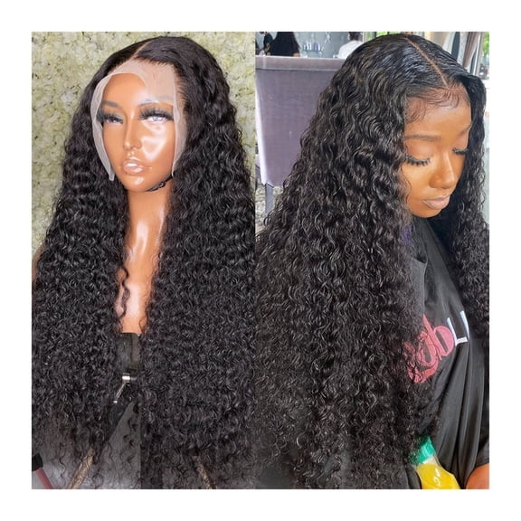 Long Deep Wave Lace Wig HD Transparent Lace Frontal Wig Human Hair Wig 180% Brazilian Remy Hair Wave Curly Lace Wig with Baby Hair for Black Women