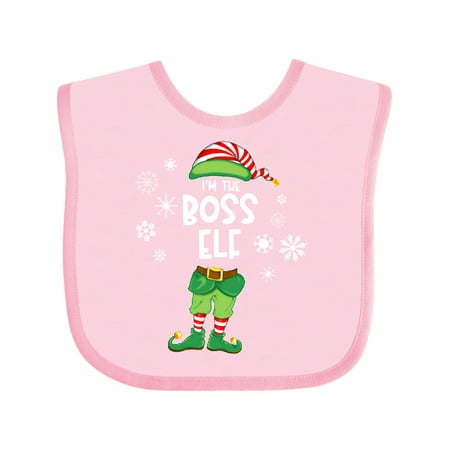 

Inktastic Funny Christmas I m the Boss Elf with Shoes and Hat Gift Baby Boy or Baby Girl Bib
