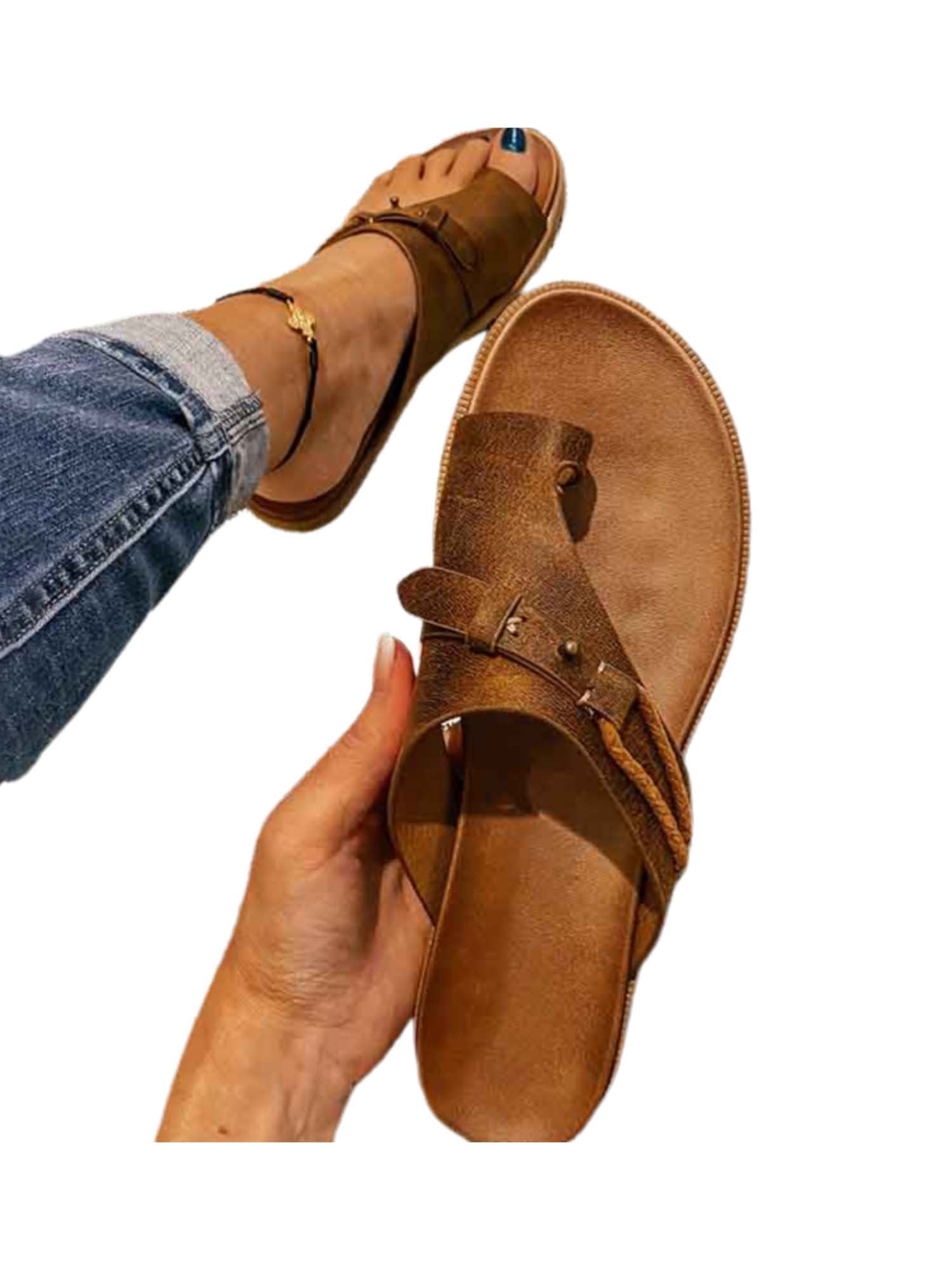 Womens Buckle Comfy Sandals Ladies Summer Flip Flops Bunion Corrector Shoes Size 