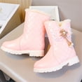 thumbnail image 5 of Girls Ankle Snow Boots Fleece Lined Bow Decor Faux Leather Snow Booties Kids Winter Warm Platform Boots Pink 2.5 Big Kids, 5 of 7