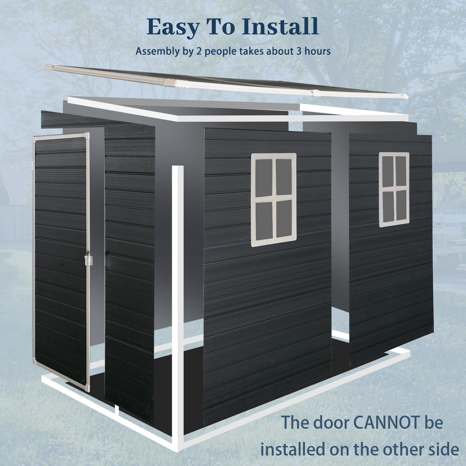 4x8 FT Lean to Shed with Floor, Resin Storage Shed & Outdoor Storage Clearance with 2 Windows, Backyard Storage Sheds for Garden, Patio, Backyard, (Black)