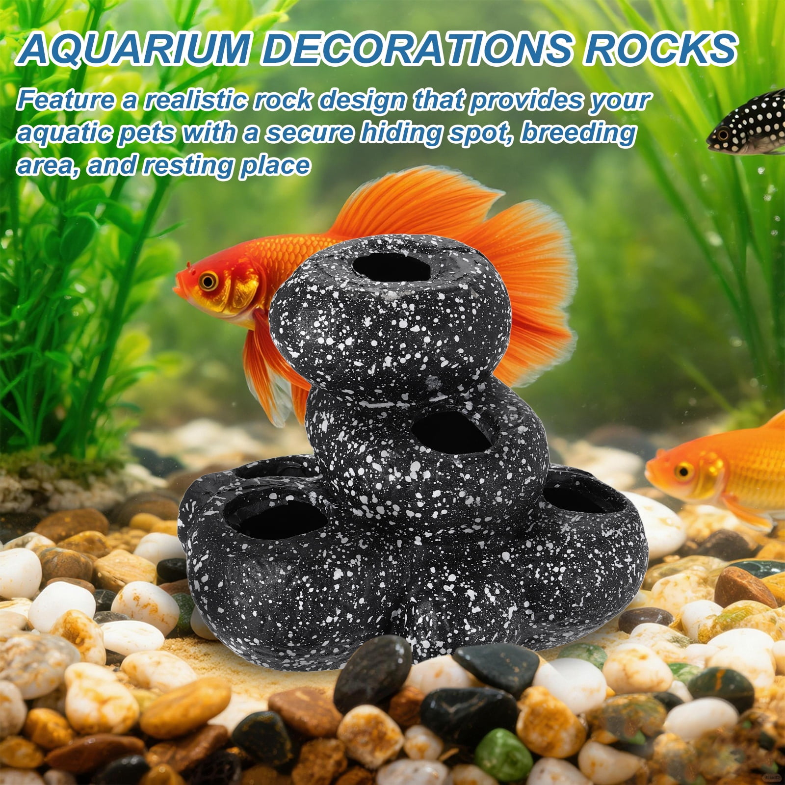 Uxcell Aquarium Decorations Rocks, 5.9x4.4x4.6 Inch Betta Hide Resin Realistic Fish Tank Ornaments, 2Pcs(Grey), Intended for Small Fish / Shrimp / Guppy