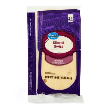 Great Value Deli Style Sliced Swiss Cheese, 16 oz, 24 Count