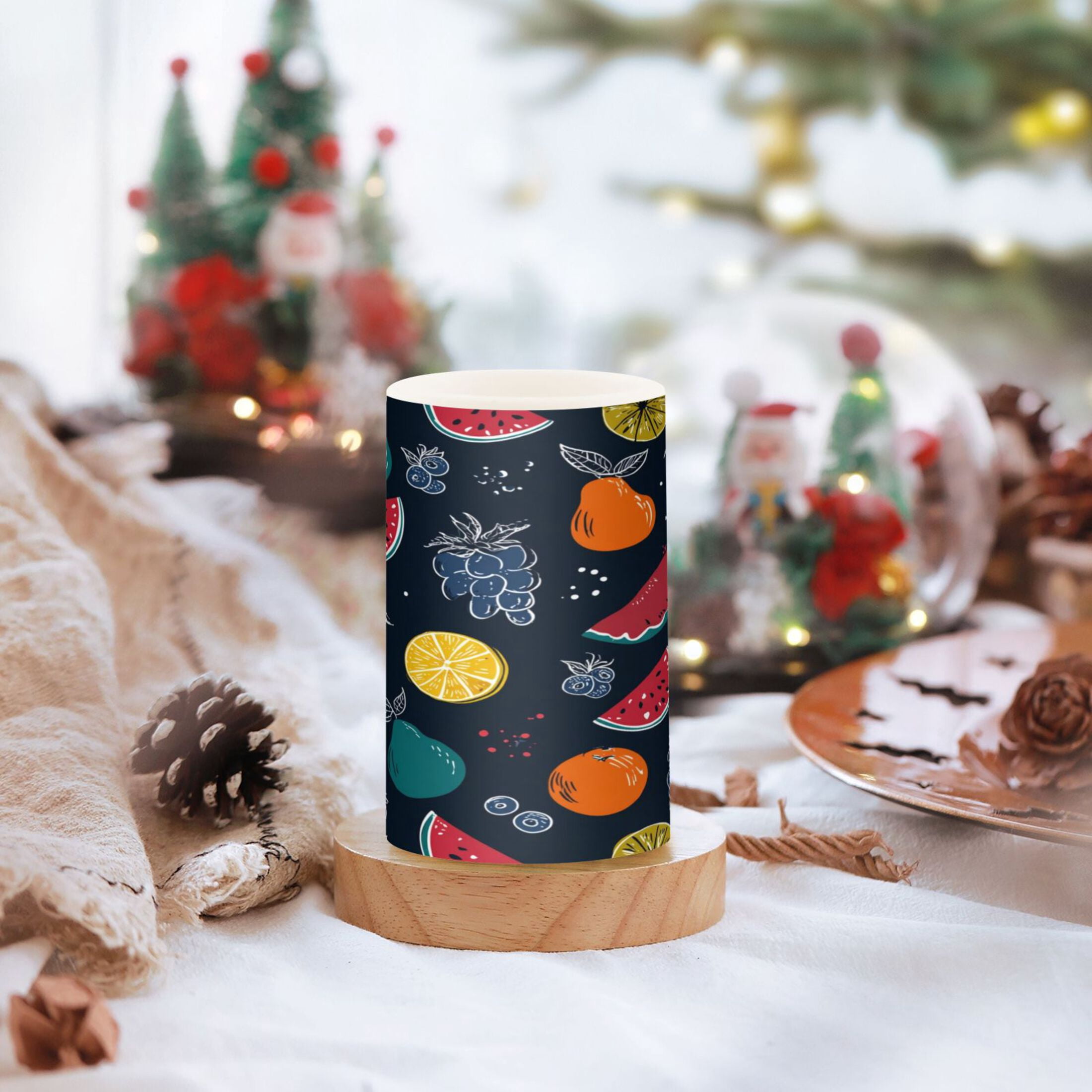 Set of 2 Flameless Candles Lights with Remote Control Flickering LED Candles Electric Candles for Home Decor Parties Cartoon Variety Of Fruits