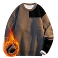 thumbnail image 2 of Xcmzpl Mens Sweaters Fleece Lined Chunky Sweaters Oversized Crewneck Long Sleeve Knit Pullover Color Block Sweaters for Men, 2 of 10
