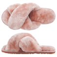 thumbnail image 1 of Women's Fuzzy Slippers Cross Band Memory Foam House Slippers Open Toe, 1 of 6