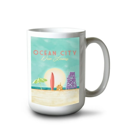 

15 fl oz Ceramic Mug Ocean City New Jersey Beach Scene Dishwasher & Microwave Safe
