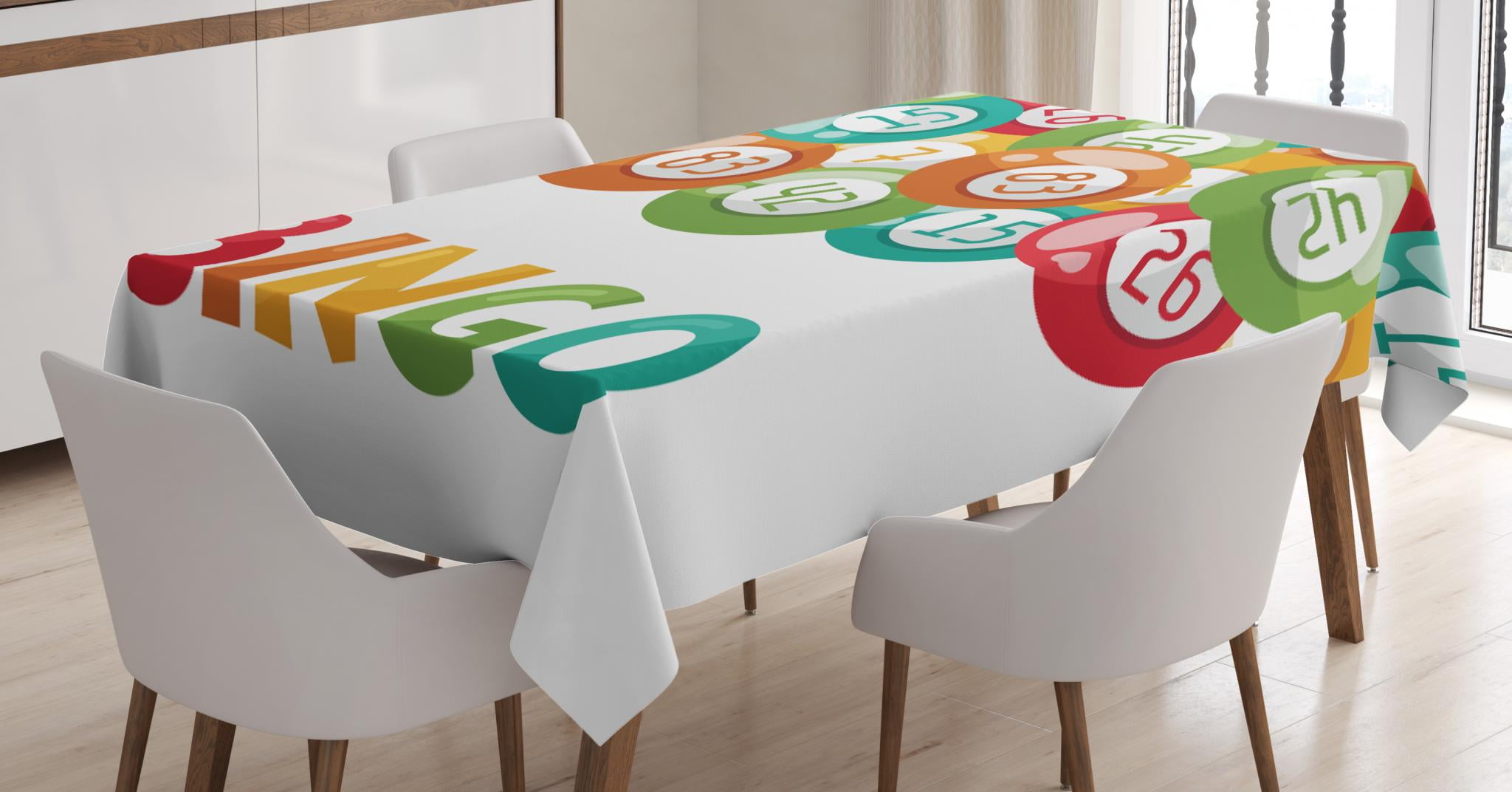 Bingo Tablecloth, Lottery Game Illustration Colorful Balls with Various