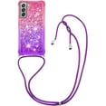 thumbnail image 3 of Samsung Galaxy S21 FE (Not S21) Case,Strap Crossbody Gradient Quicksand Bling Sparkle Flowing Liquid Floating with Neck Cord Lanyard Strap Cover for Samsung Galaxy S21 FE LSGS Pink Mauve, 3 of 14